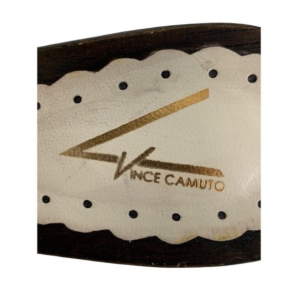 9B Vince Camuto Pink Leather Studded Clogs Mules Wooden Heels Floral Cutout - Picture 5 of 13